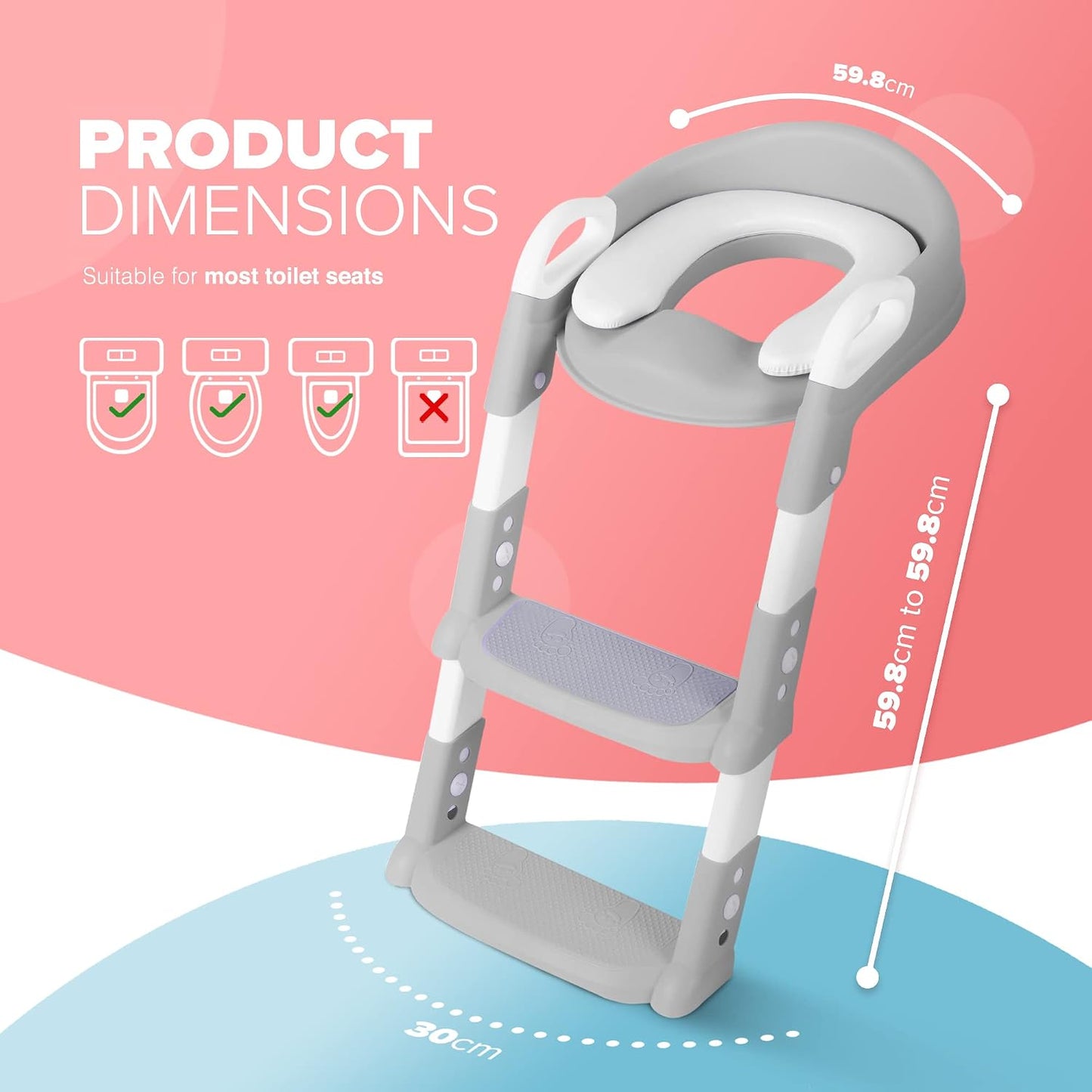 Kids Toilet Training Potty Ladder Seat with Steps, Handle, Soft Cushion, Non-Slip Base & Splash Guard