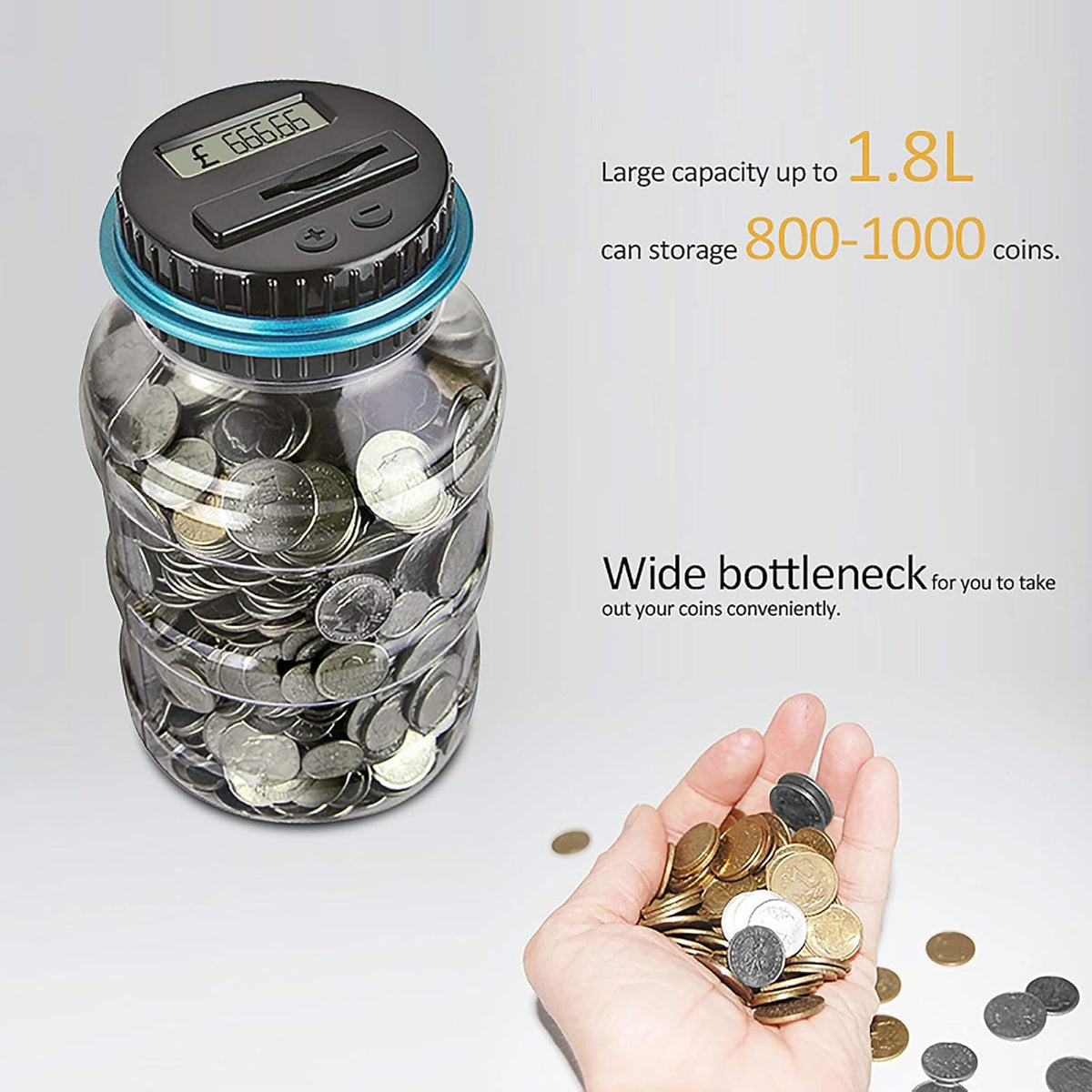 Digital Coin Counting Money Bank Jar with LCD Display – Automatic UK Coin Counter Piggy Bank for Kids and Adults