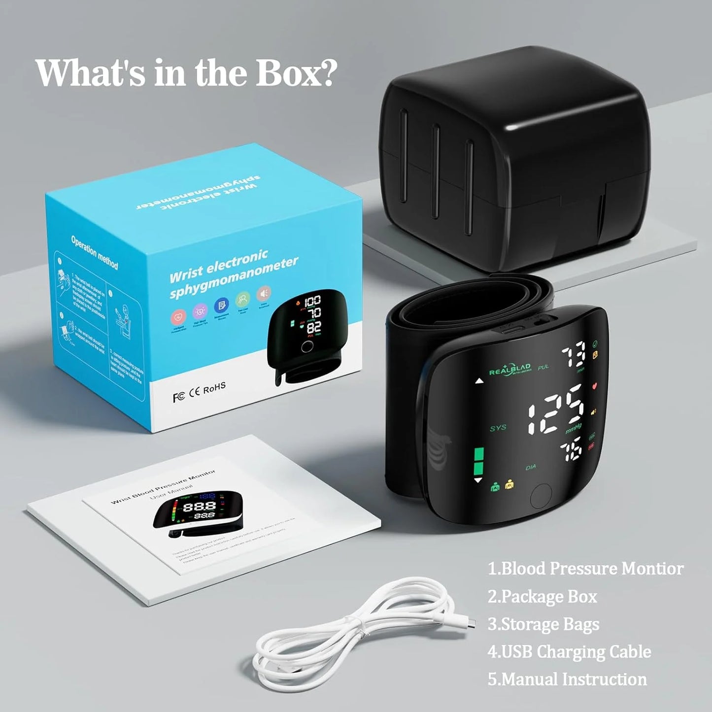 New LED Wrist Blood Pressure Monitor Rechargeable English Voice Broadcast Sphygmomanometer Tonometer BP Monitor