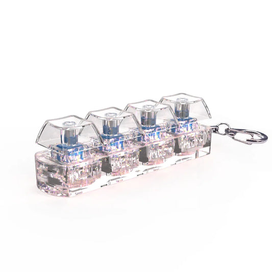 4-Key Fidget Keyboard Keychain, LED Clicker Stress Relief Toy, Crystal Bag Charm