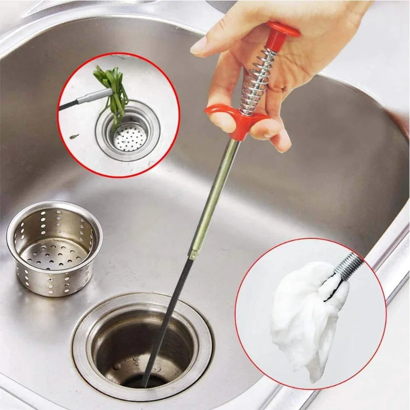 60cm Sink Drain Clog Remover Graspable Pickup Tool Shower Hair Clog Remover Downspout Drain Cleaning Tools Pipeline Dredging