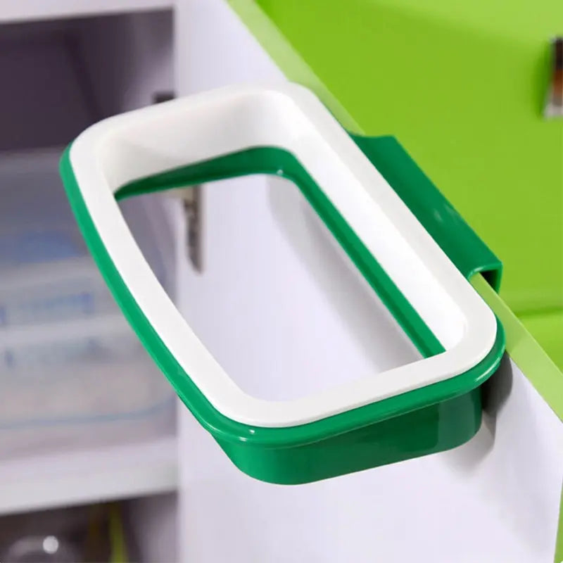 1pc Green Stylish Hanging Garbage Bag Rack with Cover Portable Kitchen Cabinet Rubbish Bag Plastic Rack Support Holder