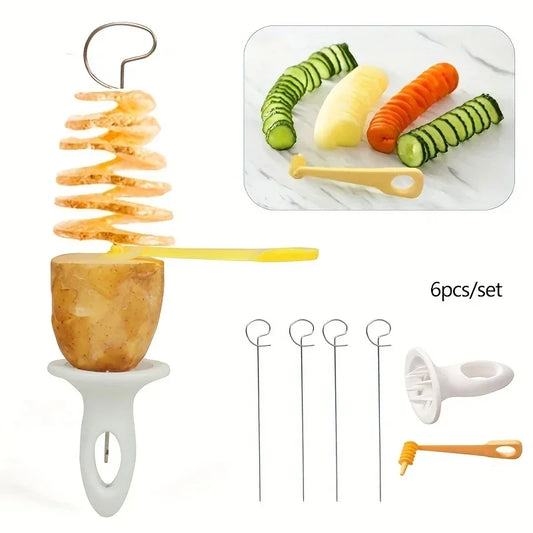 6-Piece Stainless Steel Vegetable Spiralizer Cutter Set for Potatoes, Carrots & Vegetables