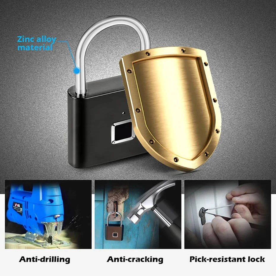 Smart Fingerprint Padlock – Waterproof Keyless Rechargeable Security Lock