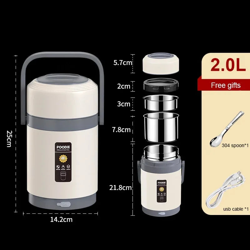 USB Electric Heated Lunch Box Stainless Steel Food Warmer Bento Thermal Boxes for Office School Lunch Box Container Constant 65℃