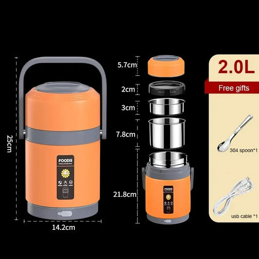 USB Heated Lunch Box, Stainless Steel Electric Food Warmer, Bento Lunch Container