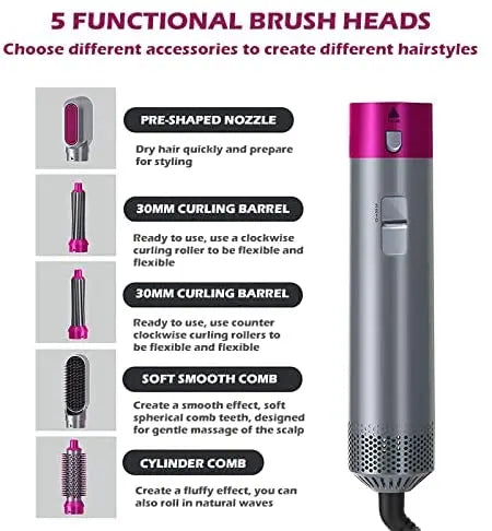 Styler 5 in 1 Hair Dryer Hot Air Brush Styler Ion Hair Straightener Volumizer Hair Curler Hot Comb Brush(Black US) with