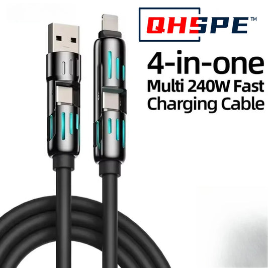 240W USB Type-C PD Fast Charging Cable with Soft Silicone Design, Aluminum Alloy Connector & 7-Color LED Light