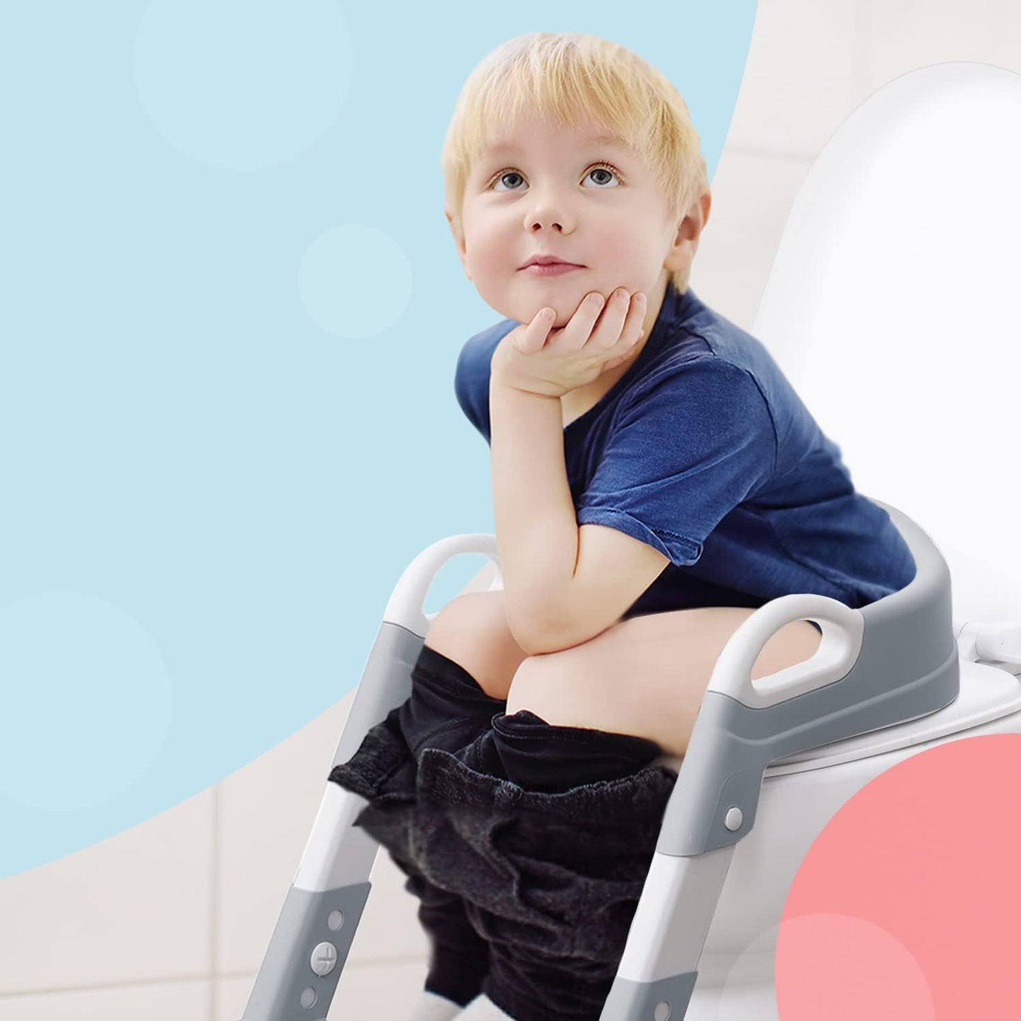 Kids Toilet Training Potty Ladder Seat with Steps, Handle, Soft Cushion, Non-Slip Base & Splash Guard