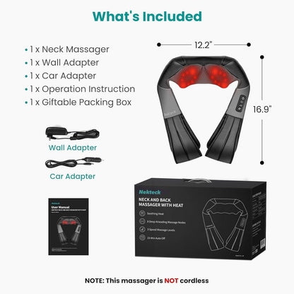 Shiatsu Neck and Back Massager with Soothing Heat, 3D Kneading Massage Pillow for Shoulders, Legs & Body