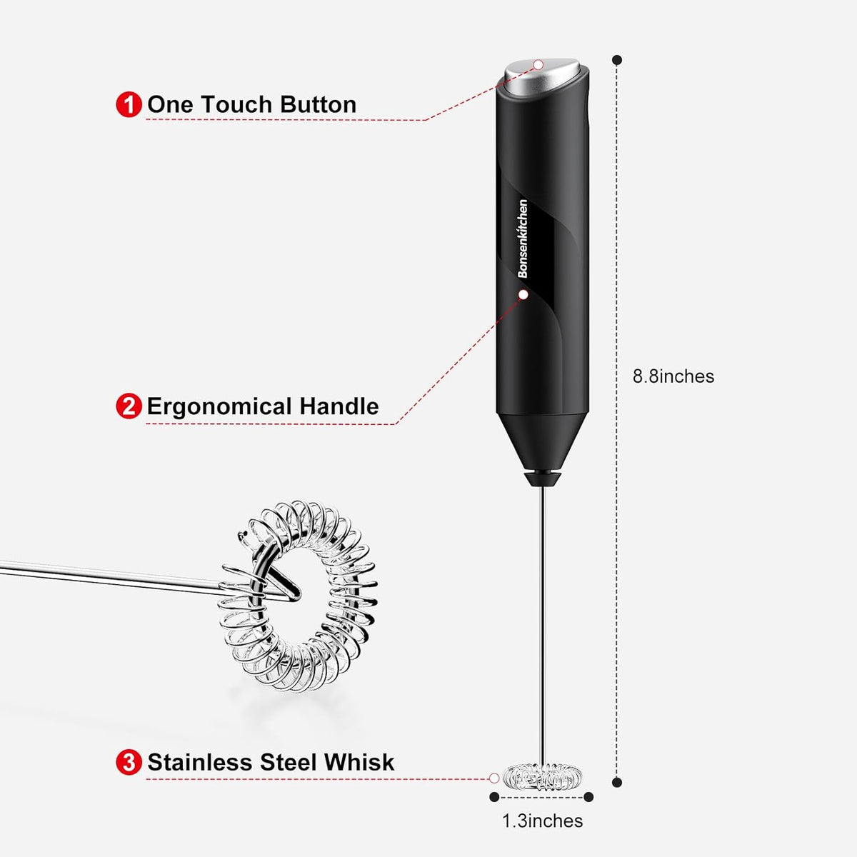 Handheld Electric Milk Frother – Stainless Steel Whisk Coffee Foam Maker for Latte, Cappuccino, Matcha & Hot Chocolate