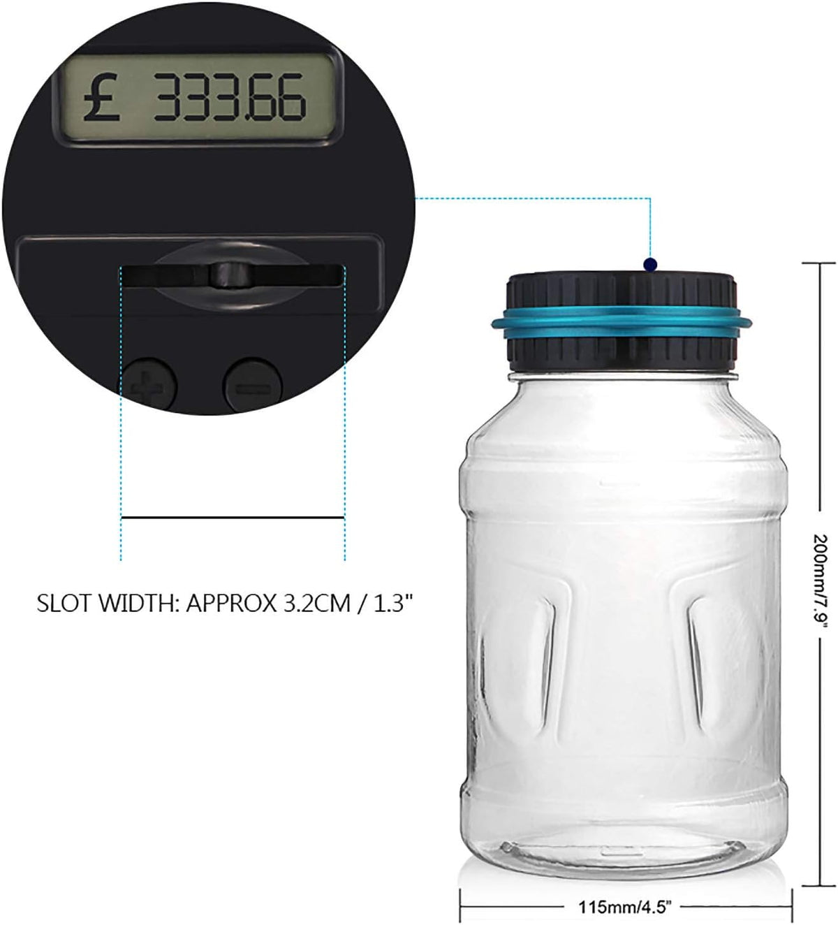 Digital Coin Counting Money Bank Jar with LCD Display – Automatic UK Coin Counter Piggy Bank for Kids and Adults