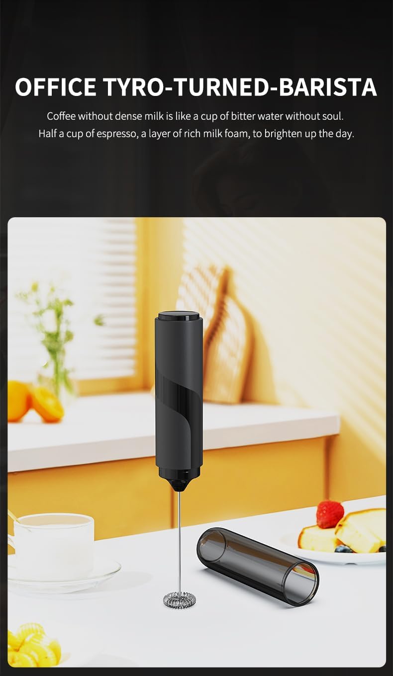 Handheld Electric Milk Frother with Hygiene Cover – Mini Drink Mixer for Coffee, Latte, Cappuccino & Matcha