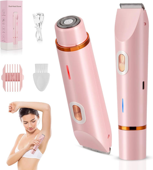 2-in-1 Electric Lady Shaver for Women – Cordless Facial Hair & Bikini Trimmer for Face, Legs and Underarms