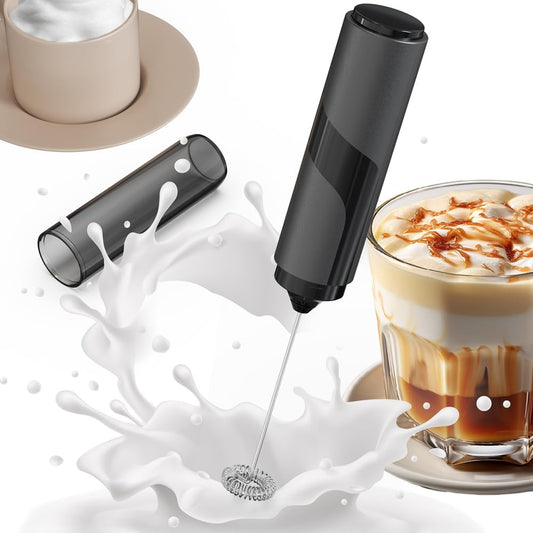 Handheld Electric Milk Frother with Hygiene Cover – Mini Drink Mixer for Coffee, Latte, Cappuccino & Matcha