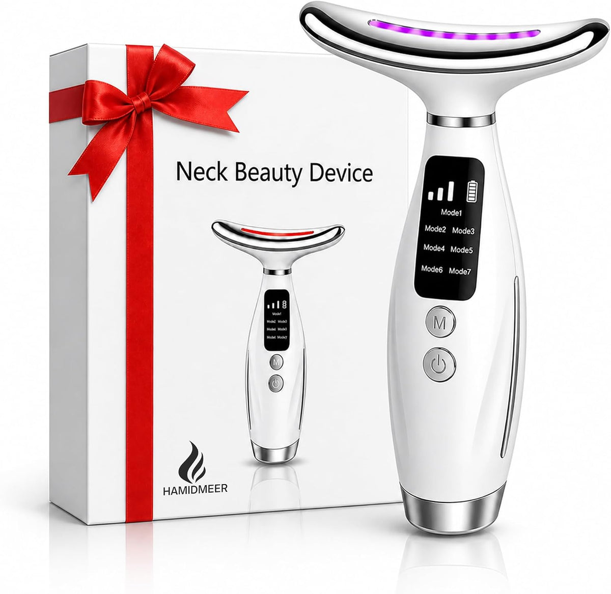 7-in-1 LED Light EMS Microcurrent Face & Neck Massager for Skin Firming, Facial Contouring & Wrinkle Care