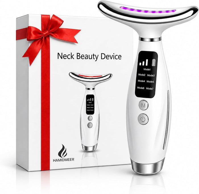 7-in-1 LED Light EMS Microcurrent Face & Neck Massager for Skin Firming, Facial Contouring & Wrinkle Care