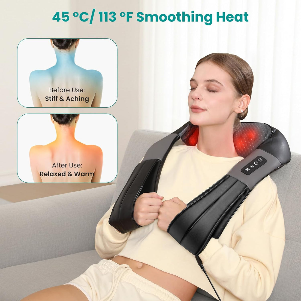Shiatsu Neck and Back Massager with Soothing Heat, 3D Kneading Massage Pillow for Shoulders, Legs & Body
