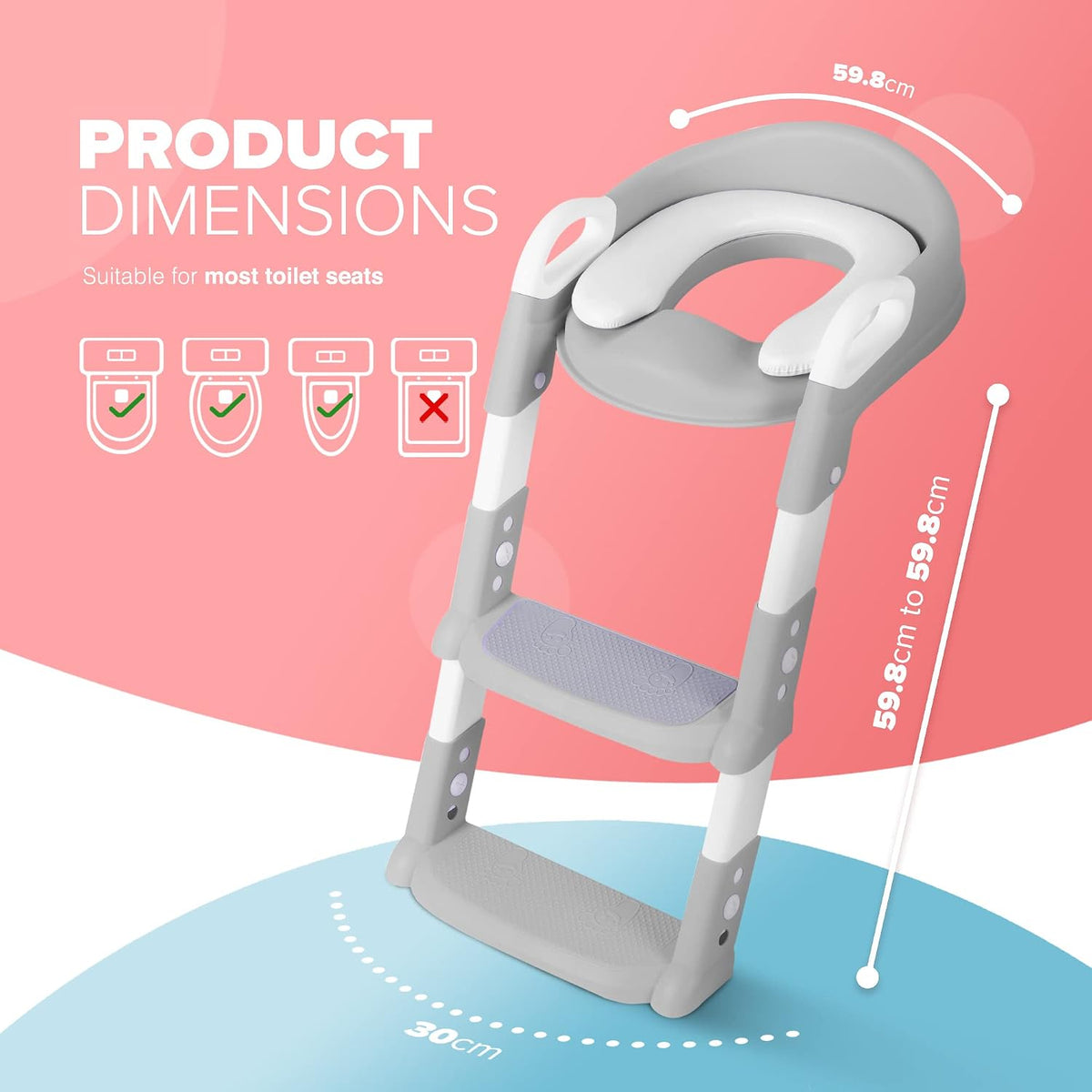 Kids Toilet Training Potty Ladder Seat with Steps, Handle, Soft Cushion, Non-Slip Base & Splash Guard