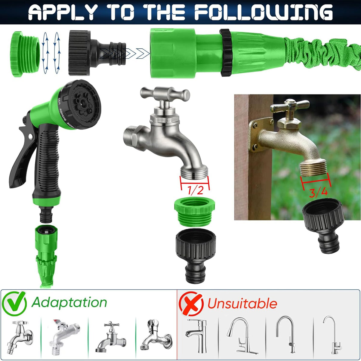 Expandable Garden Hose with 7-Mode Spray Gun – Flexible Retractable Water Hose 25ft 50ft 100ft