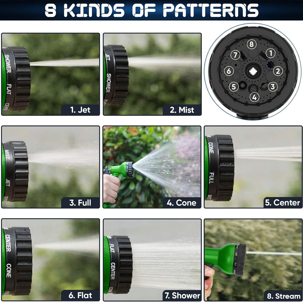 Expandable Garden Hose with 7-Mode Spray Gun – Flexible Retractable Water Hose 25ft 50ft 100ft