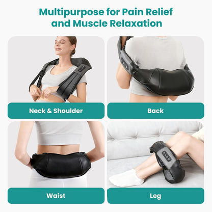 Shiatsu Neck and Back Massager with Soothing Heat, 3D Kneading Massage Pillow for Shoulders, Legs & Body