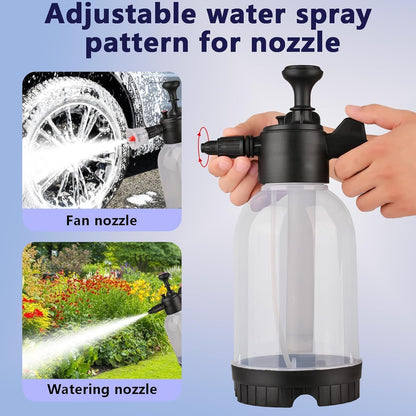 2L Snow Foam Pump Sprayer – Handheld Foam Sprayer with 2 Nozzles for Car Cleaning, Car Wash & Gardening