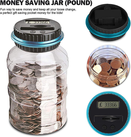 Digital Coin Counting Money Bank Jar with LCD Display – Automatic UK Coin Counter Piggy Bank for Kids and Adults