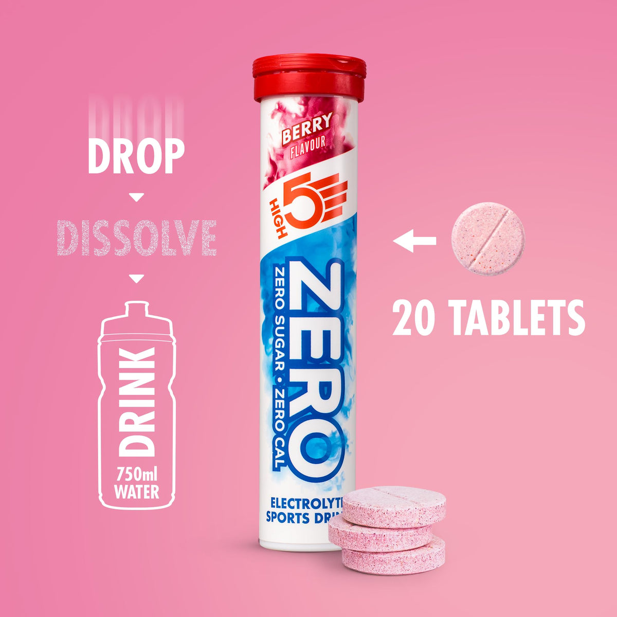 أقراص High5 Zero Electrolyte بنكهة التوت – 20 قرصًا، حصة 500 مل