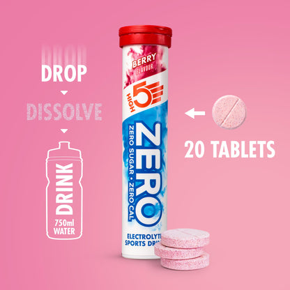 أقراص High5 Zero Electrolyte بنكهة التوت – 20 قرصًا، حصة 500 مل