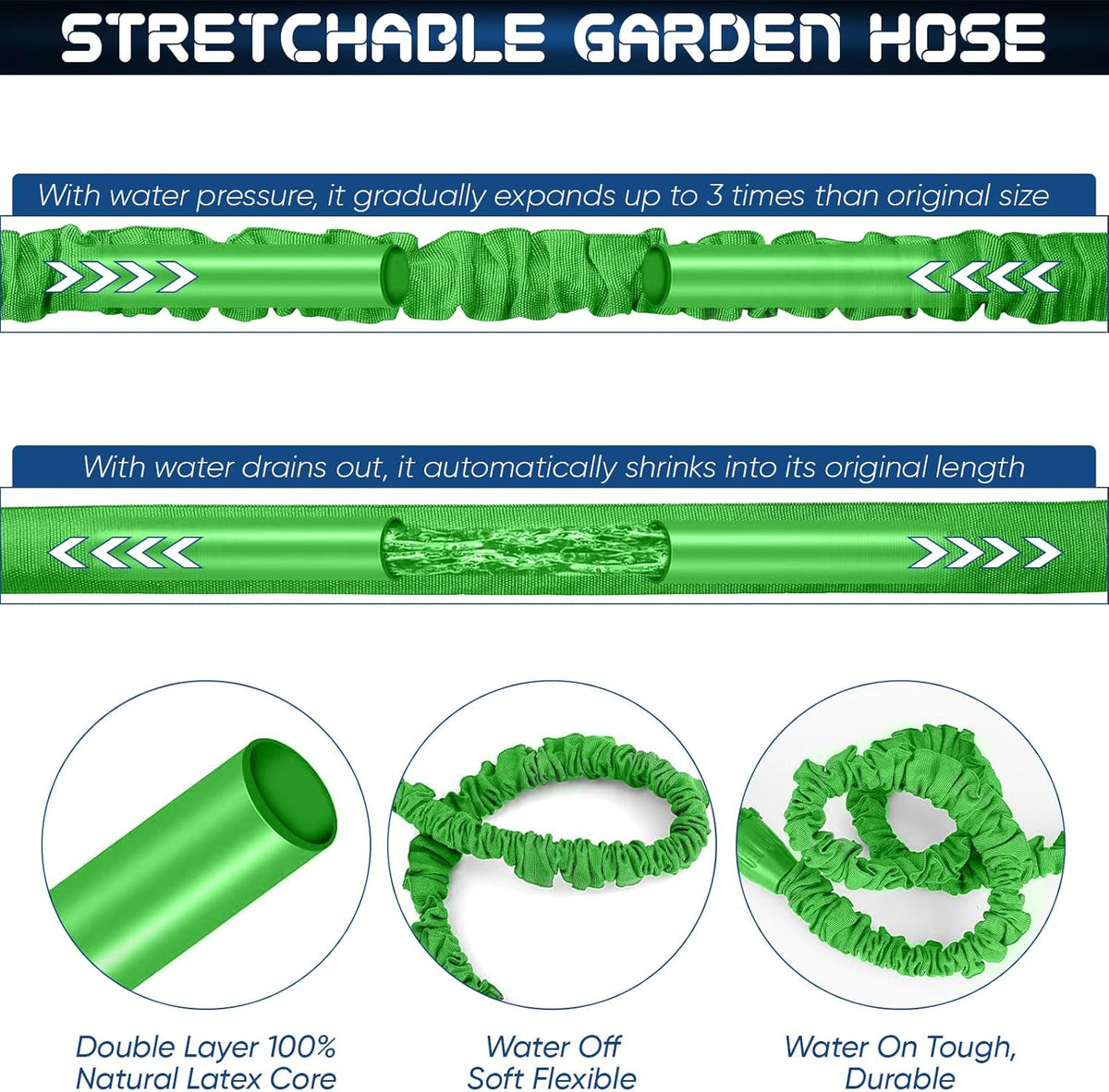 Expandable Garden Hose with 7-Mode Spray Gun – Flexible Retractable Water Hose 25ft 50ft 100ft