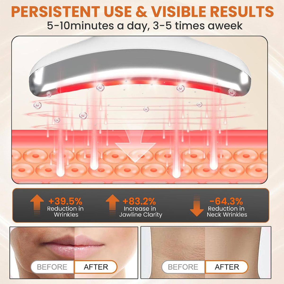 7-in-1 LED Light EMS Microcurrent Face & Neck Massager for Skin Firming, Facial Contouring & Wrinkle Care