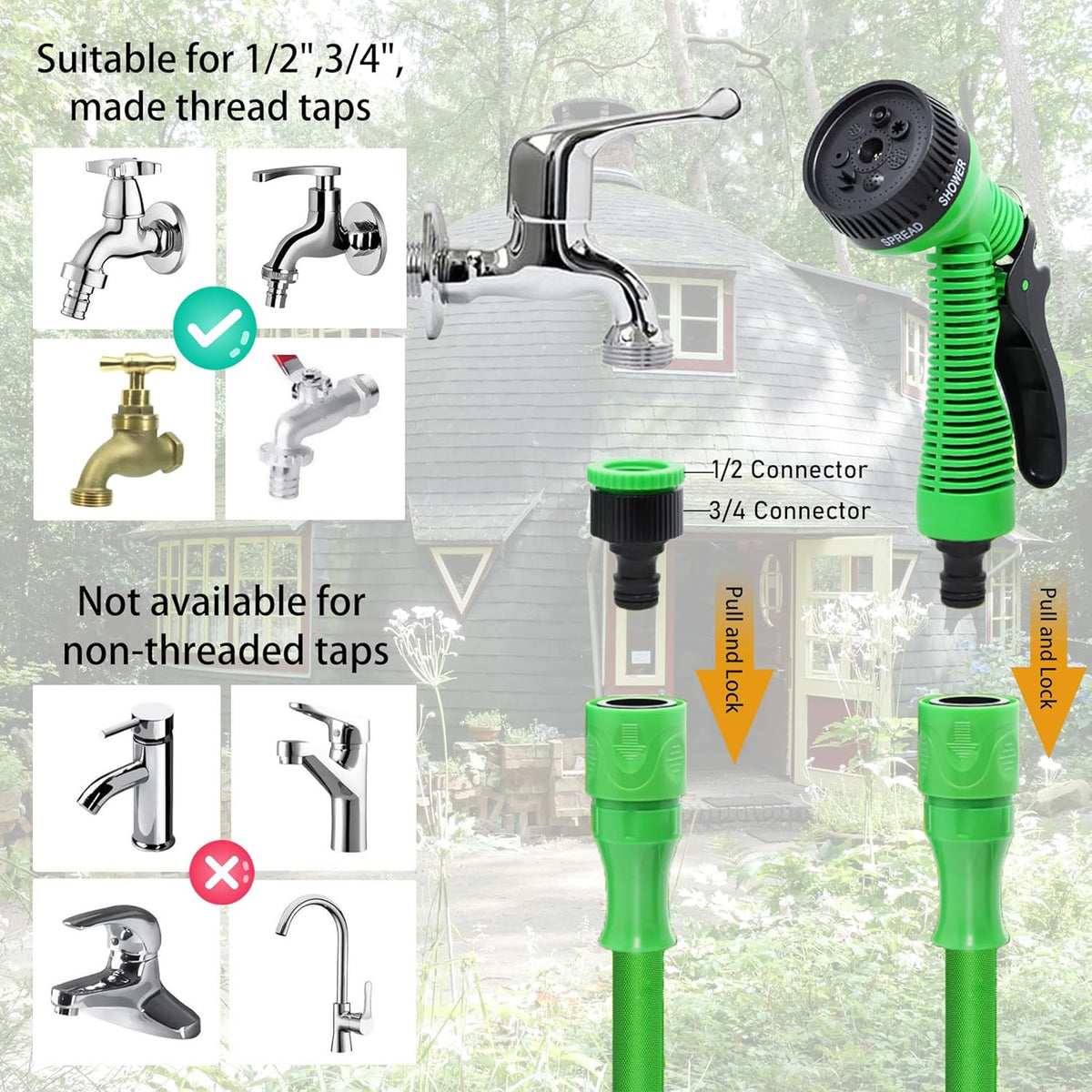 Expandable Garden Hose with 7-Mode Spray Gun – Flexible Retractable Water Hose 25ft 50ft 100ft