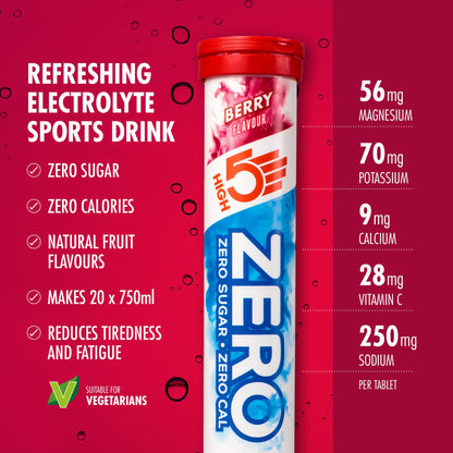 أقراص High5 Zero Electrolyte بنكهة التوت – 20 قرصًا، حصة 500 مل