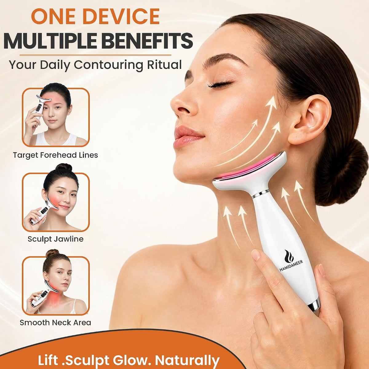 7-in-1 LED Light EMS Microcurrent Face & Neck Massager for Skin Firming, Facial Contouring & Wrinkle Care