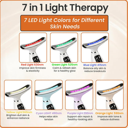 7-in-1 LED Light EMS Microcurrent Face & Neck Massager for Skin Firming, Facial Contouring & Wrinkle Care