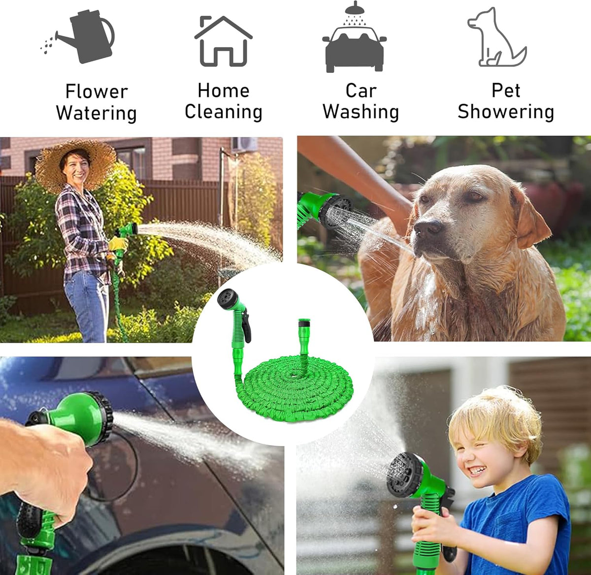 Expandable Garden Hose with 7-Mode Spray Gun – Flexible Retractable Water Hose 25ft 50ft 100ft