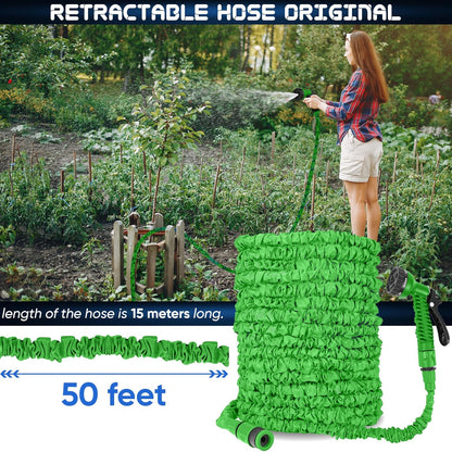 Expandable Garden Hose with 7-Mode Spray Gun – Flexible Retractable Water Hose 25ft 50ft 100ft