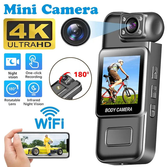 4K Ultra HD Body Worn Camera | Portable Mini Body Camera with Night Vision & 180° Rotatable Lens