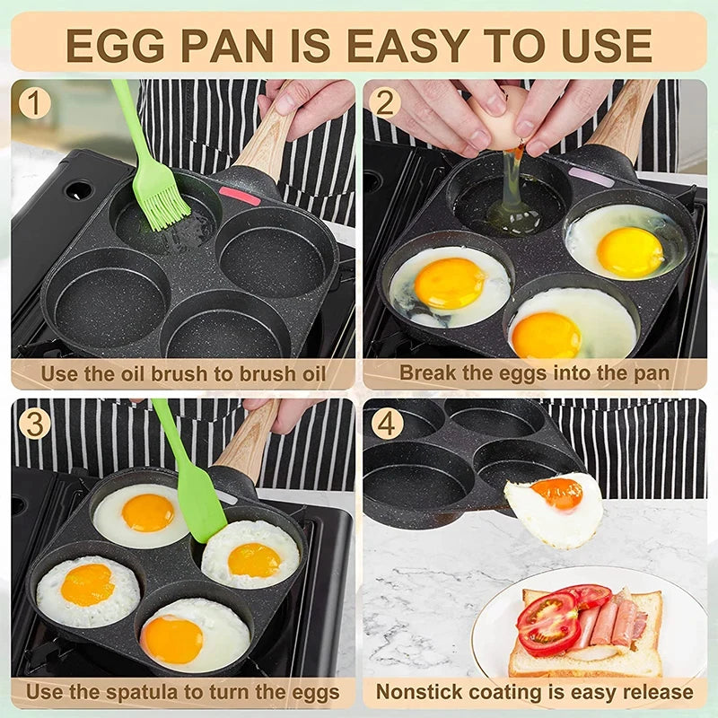 Pancake Egg Frying Pan 4 Cups Omelet Poached Egg Pan for Breakfast Divided Coating with Non Sticking Handle