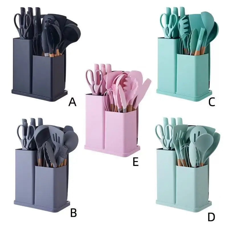 Non-Stick Silicone Cooking Utensil Set Heat Resistant Skillet Spatula Home Kitchenware Gift Anti-Slip Modern Simplicity