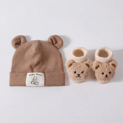 2-Piece Baby Bear Ear Hat and Socks Set – Cotton Knit Warm Accessories for Newborns
