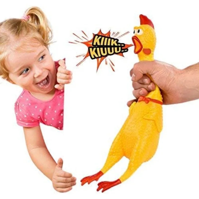 Yellow Squeaky Chicken Toy with Screaming Sound for Kids & Pets