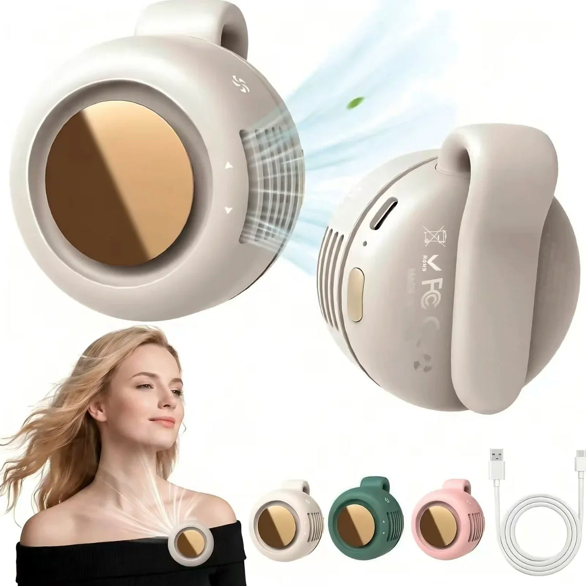 Portable Mini Bladeless Fan – 3-Speed Adjustable Wearable Cooling Fan
