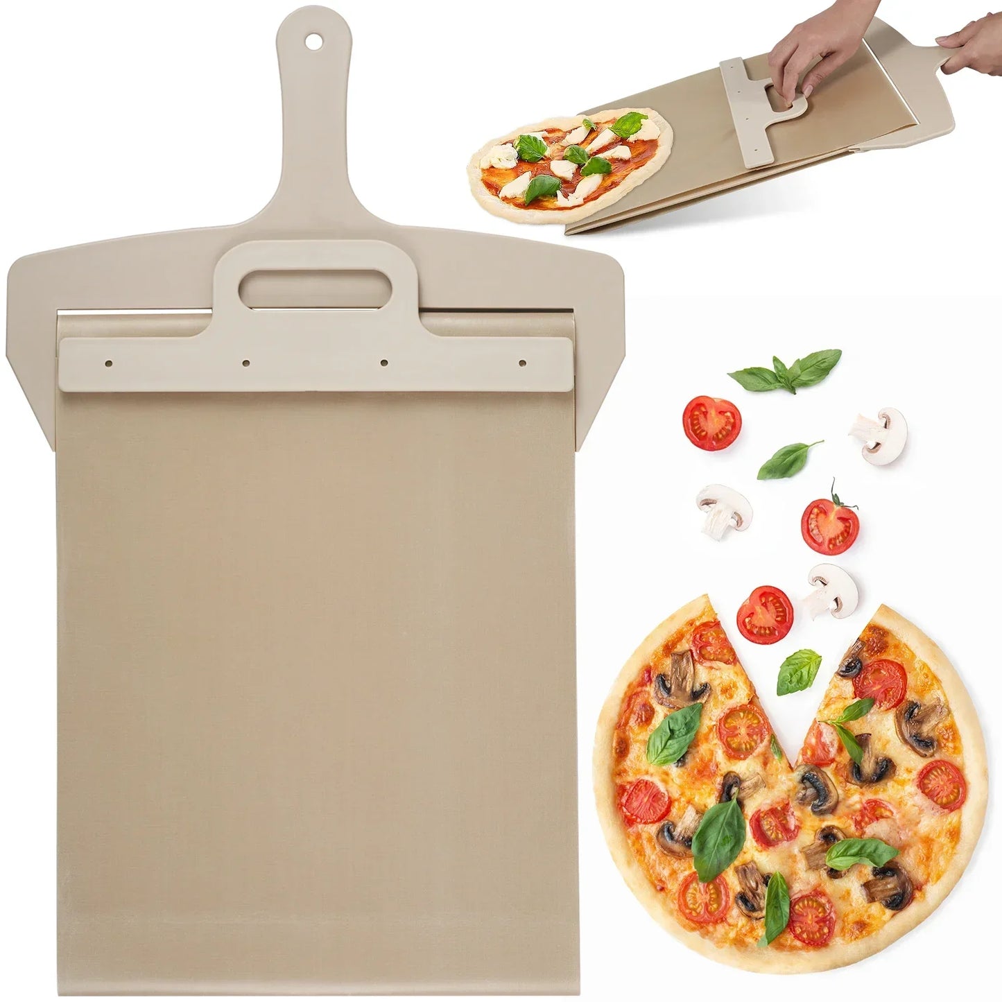 Non-Stick Portable Pizza Shovel with High-Temperature Cloth Slider Kitchen Paddle for Easy Sliding
