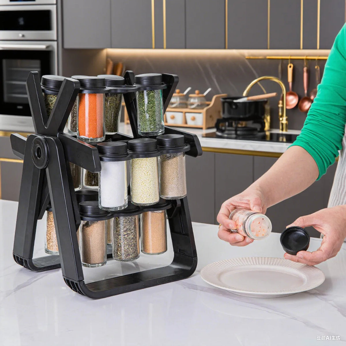 Rotating Storage Rack Rotating Glass Spice Rack Set Kitchen Storage Rack Spice Storage Rack Seasoning Storage Rack Glass Jars