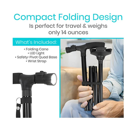Folding Walking Cane with LED Light – Adjustable Lightweight Collapsible Walking Stick