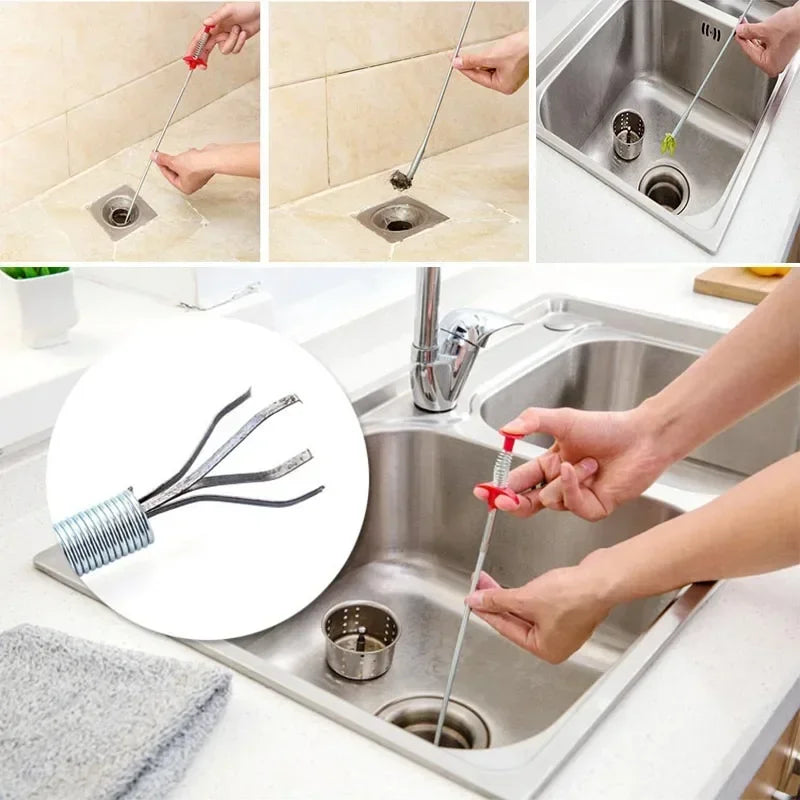 60cm Sink Drain Clog Remover Graspable Pickup Tool Shower Hair Clog Remover Downspout Drain Cleaning Tools Pipeline Dredging