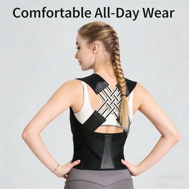 Posture Corrector for Men Women, Adjustable Back Brace with Cross Support Straps, Upper & Lower Back Support to Improve Posture