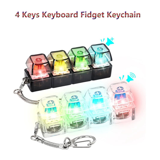 4-Key Fidget Keyboard Keychain, LED Clicker Stress Relief Toy, Crystal Bag Charm